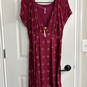 Free People Burgundy Floral Midi Dress